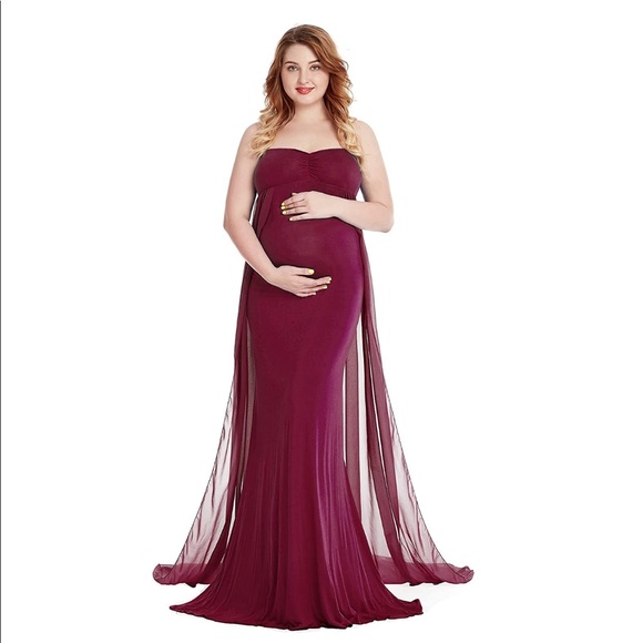 Dresses & Skirts - Maternity shoot baby shower Maroon chiffon dress